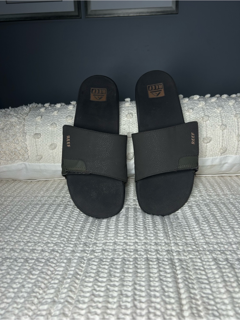 Reef Men's Olive Green Slide Sandals with Subtle Brown Logo